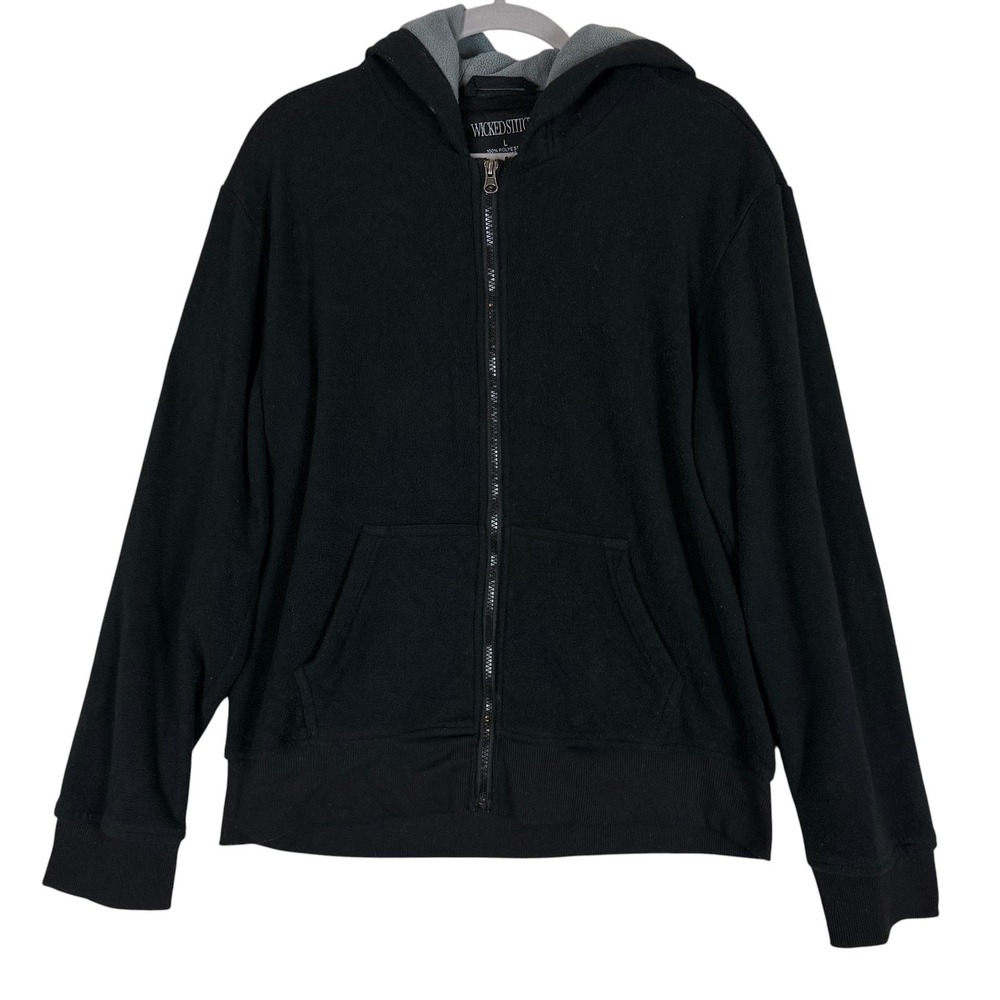 Wicked Stitch Hoodie Mens Large Black Full Zip Fleece Kangaroo Pockets Casual